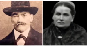 Side-by-side antique portraits of man and woman