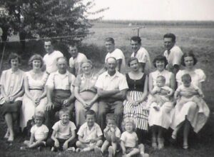 Vintage black-and-white multi-generational family portrait