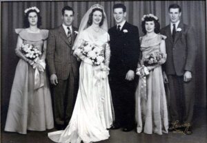 Vintage black-and-white wedding party portrait