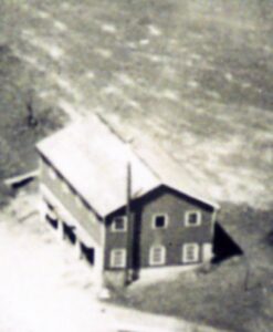 Aerial view of rustic two-story barn