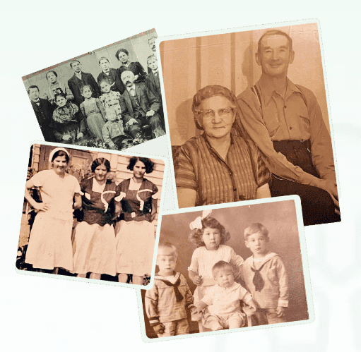 Vintage sepia family photo collage