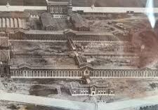 Aerial view of historic colonnaded museum complex