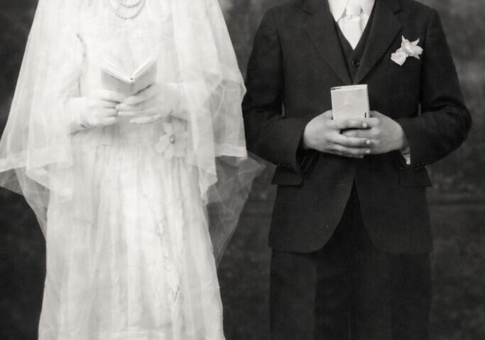 Hilda and Fred Schmieder on the day of their First Communion at St. Vincent de Paul Church in Attica, New York, early 1930s.