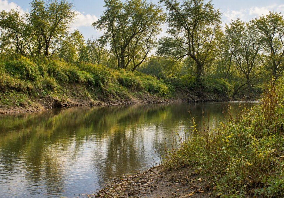 Tonawanda Creek near the former Schmieder family farm. Although the sandbag dams and swimming hole are gone, the creek still winds through the landscape where the Schmieder boys spent many summer afternoons.