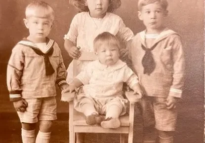 Sepia portrait of children in sailor outfits