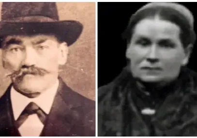 Side-by-side antique portraits of man and woman