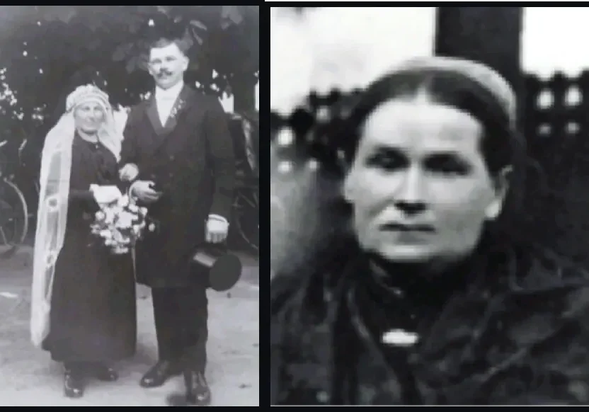 Vintage black-and-white wedding couple with inset portrait