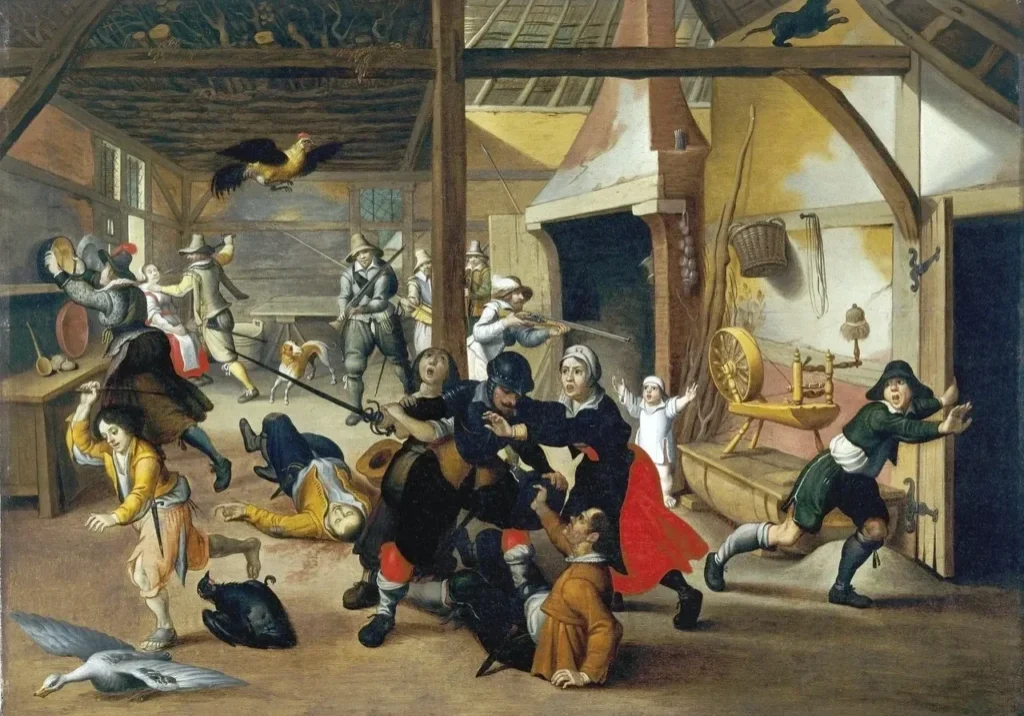 17th-century rustic tavern brawl